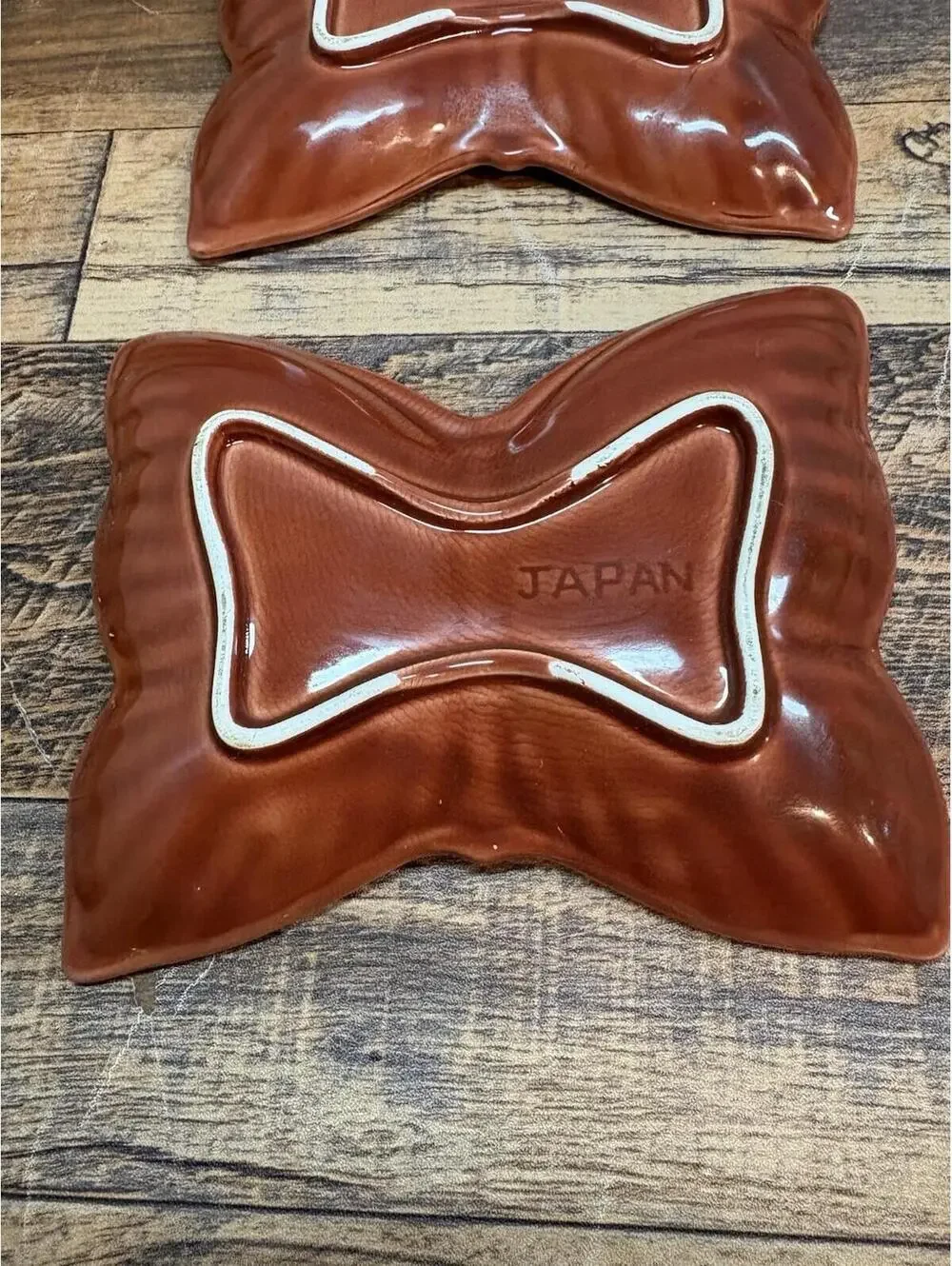 Vtg Lot Of 2 Butterfly Tray Trinket Dish 60-70s MCM Ceramic Red-Brown 6.5” Japan - Picture 4 of 7